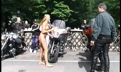 Cute young babes are getting fully naked on the public