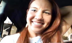 Dirty Sharing Paris redhead babe is blowing a tasty dick in the car