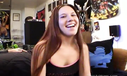 Smiling young cutie is getting orally drilled in the doggy pose