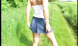 Dirty blonde housewife masturbate her pussy outdoor and after that she poos