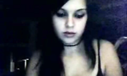 Black-haired Emo girlfriend teen is trying to seduce on skype