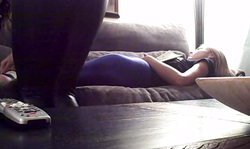 Beautiful spandex babes are having dirty fun on the sofa