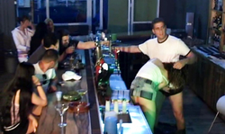 Horny bartender is fucking a busty kinky brunette at the bar stand