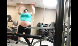 Fat brunette BBW Luna is doing some exercises in the gym