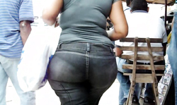 Very sweet big ass in tight black jeans in close-up