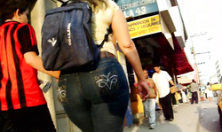 Ebony babe with hot round big booty in black tight jeans