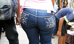 Angelic big booty bitch in very tight blue jeans spotted by a voyeurist