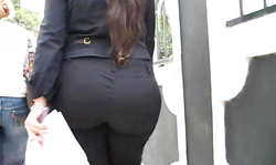 Dressed in dark outfit ebony have a really perfect big booty
