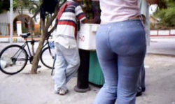 Amazingly sweet big-butt babe in very very tight jeans
