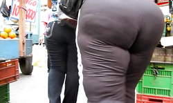 Babe in truly tight black pants is having a fat big booty