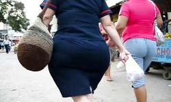 Found two big booty babes walking on the street in tight outfits