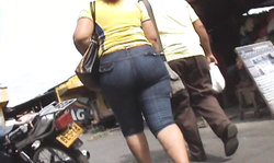 Sweetest big booty lady in jeans shorts spotted on the street
