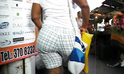 Sweetie in tight white shorts have a godlike big booty