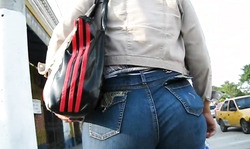 Spotted a perfect-looking big booty babe in very tight blue jeans