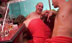 Dark-haired Amateur lady is having fun with her naked friends!