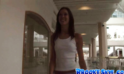 Miniskirt of young babe Brooke Skye barely covers her perfect ass