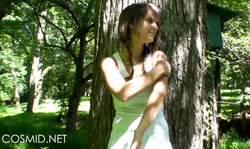 Outdoor solo with a a beautiful and busty v brunette