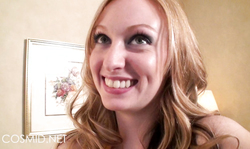 Smiling Cosmid milf bares big natural boobs on casting