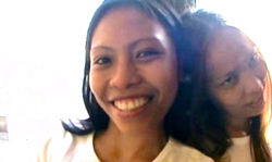 Smiling college girl with cute face is sucking with passion