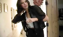 Amazing All Natural teen brunette shows her naked snatch