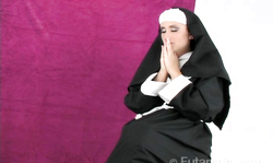 Passionate Futanari nun is sucking a fake cock and getting fucked
