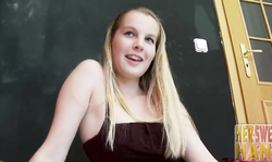 Skinny young blonde is giving a bj and getting fucked