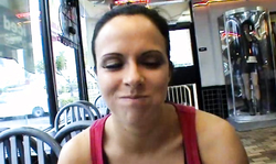 Riding in the car with by lustful dark-haired girlfriend