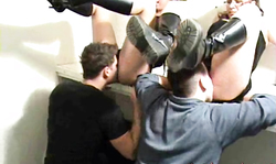 Two lusty kinky bitches in black dresses are getting licked