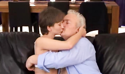 Short-haired cutie is getting down and grabbing an old cock