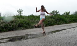 Raining weather cannot stop the sexiest busty babe Nikki Sims