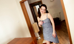 Cutie with dark hairs is enjoying being playful and naked