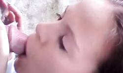 Sexy redhead girl Queeny Love is sucking outdoors with love