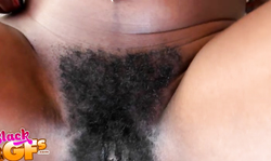 Black babe with very hairy twat getting fucked after outdoor posing session