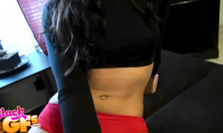 Dark-haired ebony is showing off her fuckable black booty