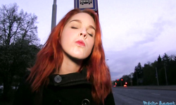 Slutty redhead teenager is taking stranger's dick in her mouth