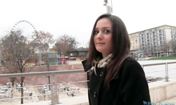 An impressive brunette is performing a hot head in the video by Public Agent