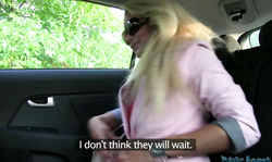 Long-haired blonde is getting picked up and fucked in the forest