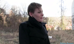 Stranger fucks a slender short-haired milf at the backseat