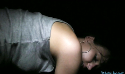 Awesome young brunette is swallowing a huge dick!