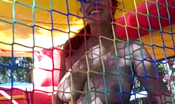 Amazing big-boobed girlfriend jumps on trampoline while being naked