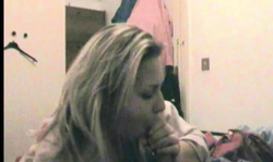 Sweet gf is standing on the knees and sucking a boner