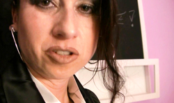 Awesome brunette Mature MILF wears tight black and white silk