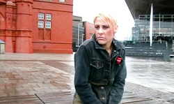 British blonde cougar shows off her pussy in public place