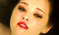 Sensual brunette with bright red lips stimulates her crack