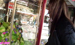 Big-bottomed brunette Aische Pervers sucks outdoors