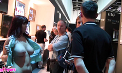 Shameless brunette whore Aische Pervers sucks a big boner in public place