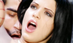 Nasty brunette slut Nikki Belucci rides a big boner