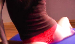 Foxy redhead teen in red panties and her giant balloon