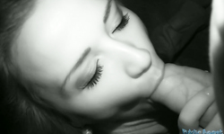 Sexy brunette is trying to swallow his whole dick on the camera