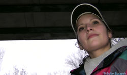 Cutie giving juicy deep blowjob in public place for cash